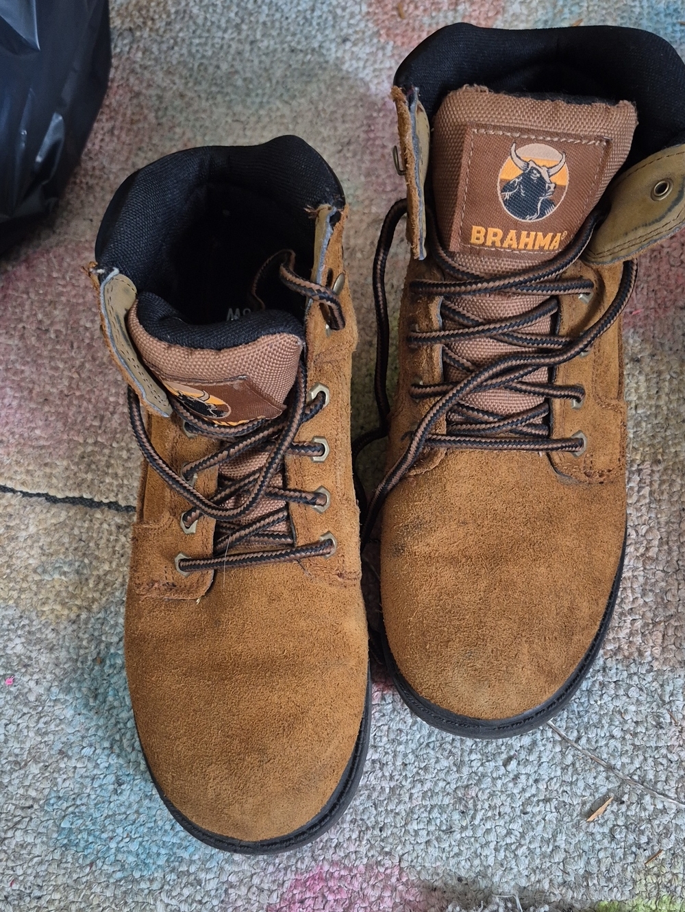 Brahma Brown Suede Men's Work Boots with Black Collar